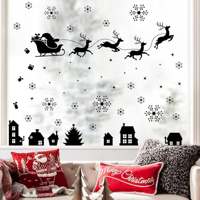 Kasubeso Merry Christmas Wall Decal Black Santa Reindeer Snowflake Window Clings Wall Stickers Removable Xmas Vinyl Wall Decor for Holiday Party Bedroom Office Living Room Home Decoration - Image 5